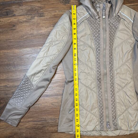 Athleta Rock Ridge Primaloft Quilted Grey taupe SMALL Women's Hooded Jacket - Picture 3 of 11